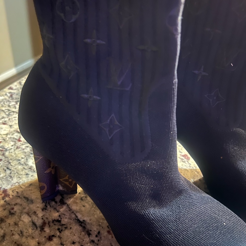 Louis Vuitton Black Sock Booties with Monogram Block Heel